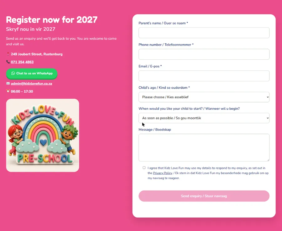 New Kidz Love Fun enrolment enquiry form