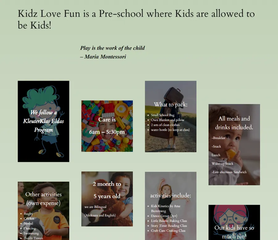 Old Kidz Love Fun information boxes